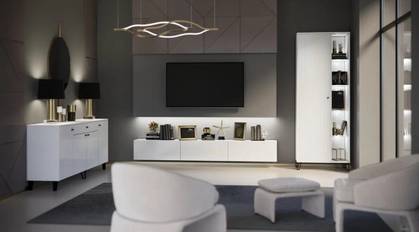 Гостиная Оливия Шкаф навесной (закрытый) МДФ МИФ (Белый, Белый глянец холодный)