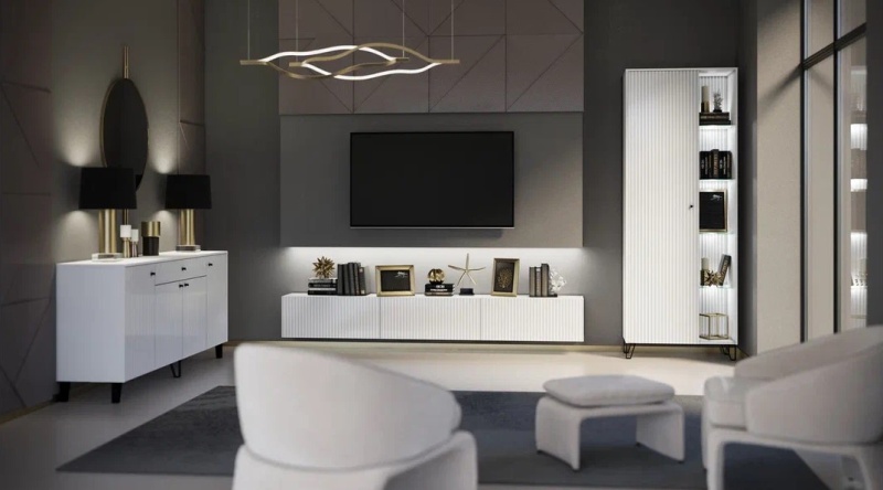 Гостиная Оливия Шкаф навесной большой МДФ МИФ (Белый, Белый глянец холодный)