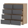 Хелен КМ 04 Комод 8 ящиков СТЕНД (фасад СЕРЫЙ ГРАФИТ 0162/корпус ДУБ КРАФТ ЗОЛОТО (1002*958*460))