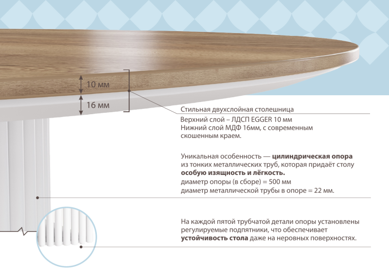 Стол Вилар ЛДСП EGGER 1050 СТОЛБУРГ (ЛДСП EGGER Дуб Галифакс Натуральный, опоры черные матовые (1050(+600)))