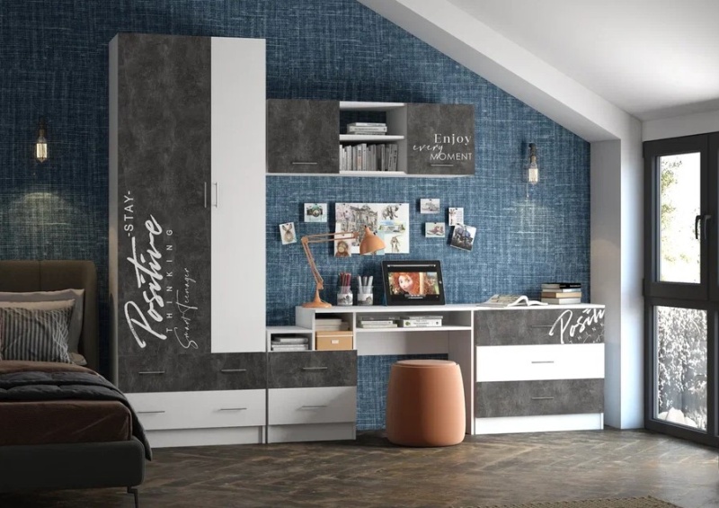 Вега NEW ПОЗИТИВ Кровать МИФ (Бетон темный, белый)