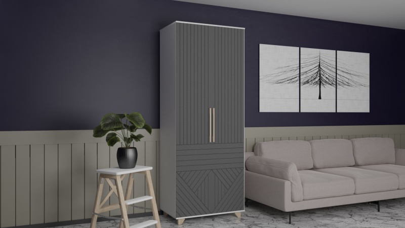 Копенгаген Шкаф 2-х ств. (12 СТУЛЬЕВ) (Корпус: ЛДСП Белый, Фасад: МДФ Серый графит)