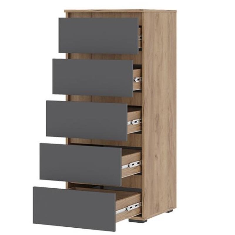 Хелен/Люмо КМ 03 Комод 502 5 ящиков СТЕНД/ТВД (фасад СЕРЫЙ ГРАФИТ 0162/корпус ДУБ КРАФТ ЗОЛОТО)