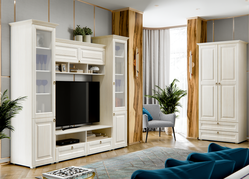 Гостиная Престиж-1 ПВХ Шкаф бельевой МИФ (Сандал светлый)