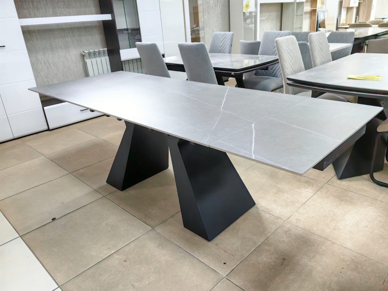 Стол Неаполь Керамика (FDT-4113) КНР (Графит матовый, опоры черные. Столешница из керамики толщиной 12 мм, металлические ножки с порошковым покрытием (1600(2400)*900*760) FDT-4113)