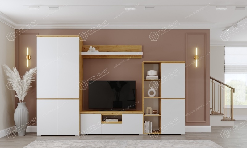 Гостиная Гретта Полка навесная 1350 ПАМИР (Крафт золотой-Белый)