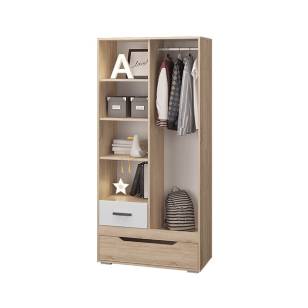 Детская серия Джуниор Шкаф для одежды с ящиками УНИ МЛЕК (дуб сонома св/бел.фотоп(870*1855*430))