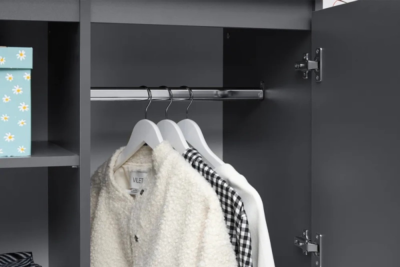 Челси Шкаф 2-х ств (2УПК) с антресоль-тумба универсальная МИФ (Графит, графит)