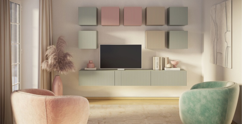 Гостиная Оливия Тумба навесная №2 МДФ МИФ (Сумеречный голубой/Шарли бриз)