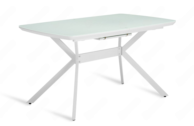 Стол Олимп Стекло 1400 Ваша Мебель (стекло белое/мдф белый/каркас основание X МУАР белый (1400(1800)х850))