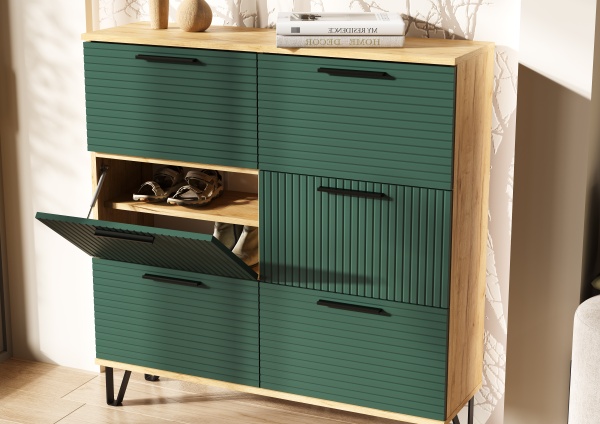 Прихожая Флэш Обувница (1000) МИФ (Браш Мени Грин, Дуб Крафт золото)