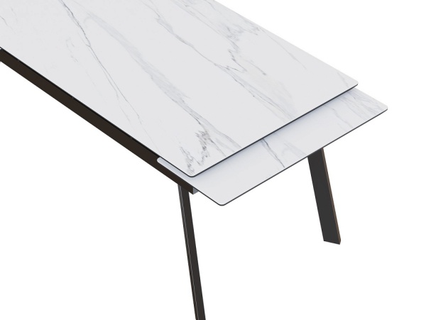 Стол Аруба-2 1200 Керамика СТОЛПРОМ (Керамика мрамор белый, кромка черная, опоры муар черный (1200х800+600))