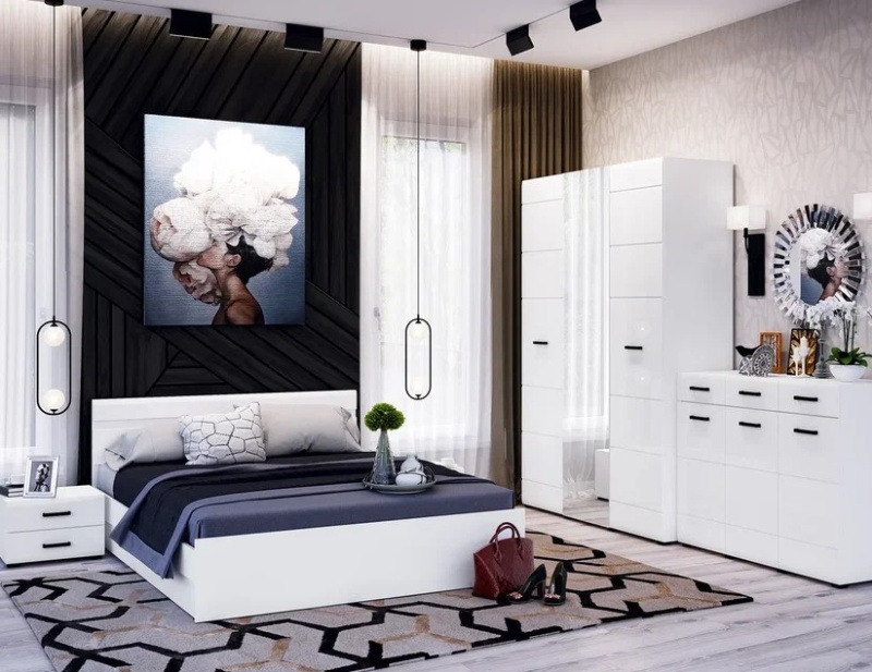 Спальный гарнитур Нэнси New Шкаф 3-х ств. МИФ (Белый глянец холодный)