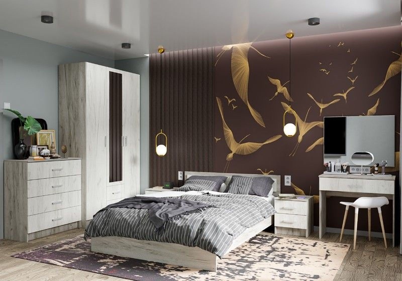 Гармония КР 602 кровать 1400 СТЕНД (фасад ДУБ КРАФТ БЕЛЫЙ/корпус ДУБ КРАФТ СЕРЫЙ (1,452х0,7х2,032))