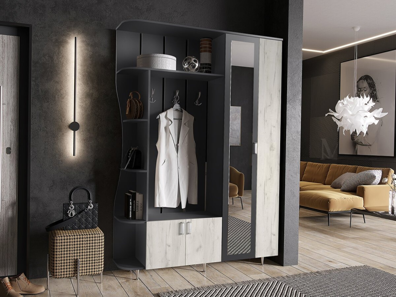 Прихожая Лика №1 1500 МИФ (Графит/Дуб Крафт Белый)