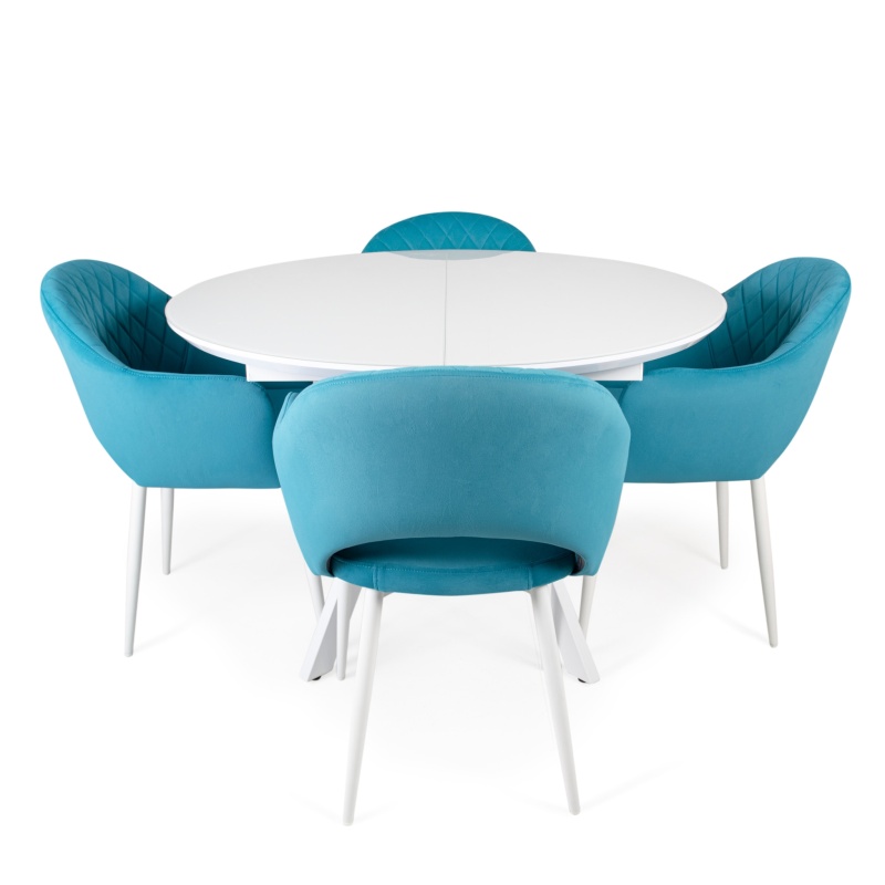 Стол Бахус Стекло 1200 Ваша Мебель (стекло белое/мдф белый/каркас основание МУАР белый (d=1200(1600)))