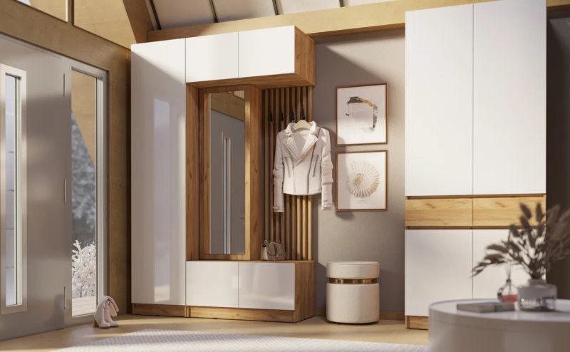 Прихожая Роджина Шкаф 3-х ств. МИФ (Белый глянец, Дуб крафт (КРОМКА ДУБ СОНОМА))