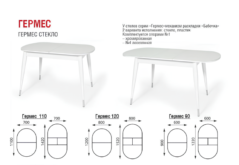 Стол Гермес Стекло 1100 Ваша Мебель (стекло белое, ЛДСП белый, Опора №4 (конус) белое дерево (к-т 4шт)+хром (1100(1420)x700) СНЯТ)