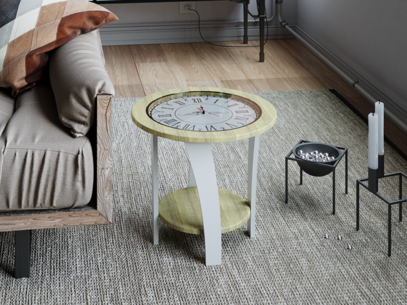 Стол Журнальный Эстет (с часами) РОСТОК (Дуб сонома / Белый жемчуг)