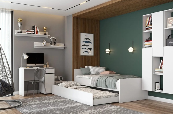 Токио Кровать одинарная 0,9*2,0 SV-мебель (Белый текстурный (964*685*2032))