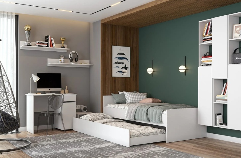 Токио Кровать одинарная 0,9*2,0 SV-мебель (Белый текстурный (964*685*2032))