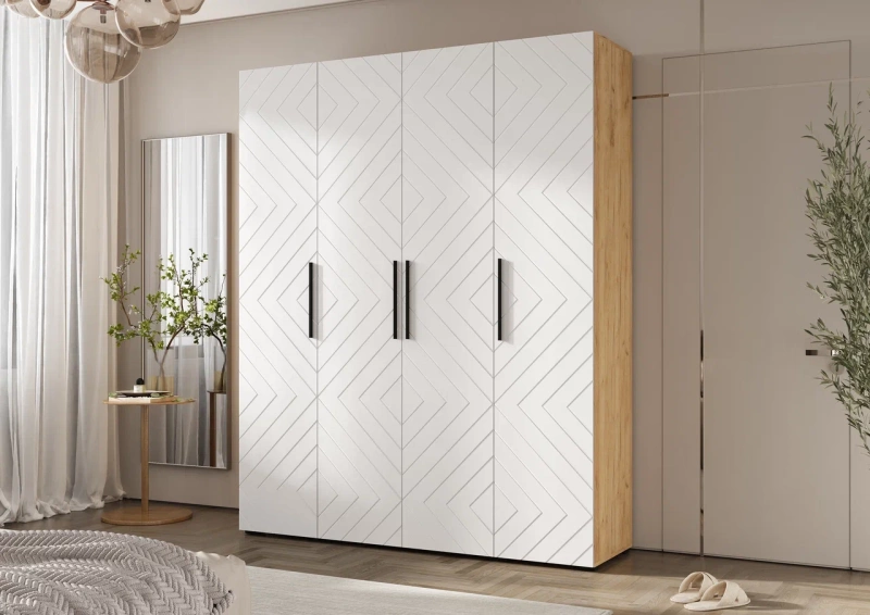 Спальный гарнитур Флэш Шкаф 4-х ств.(1800) МИФ (Браш Вайт, Дуб Крафт золото)