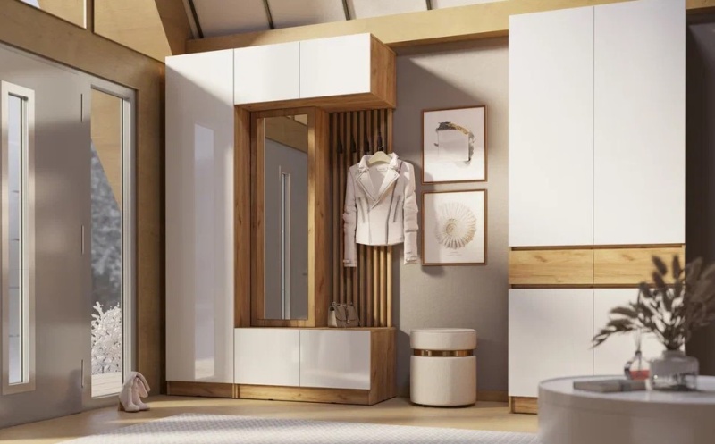 Прихожая Роджина МИФ (Белый глянец, Дуб крафт (КРОМКА ДУБ СОНОМА))