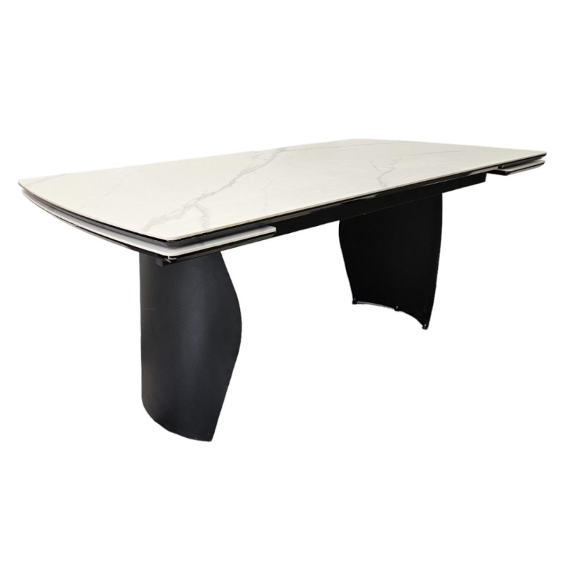 Стол Беллини Керамика 2000 Ваша Мебель (Керамика 23В Oriental Aoxue мрамор белый, МДФ+пленка белая, каркас МУАР белый (полка 300;2000(2600)х900))