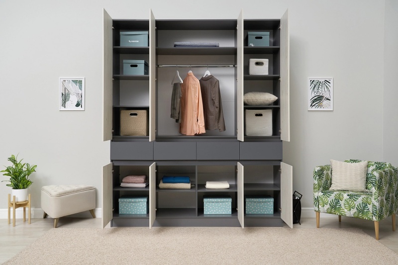 Прихожая Роджина Шкаф 4-х ств. МИФ (Дуб Крафт Белый, Графит)