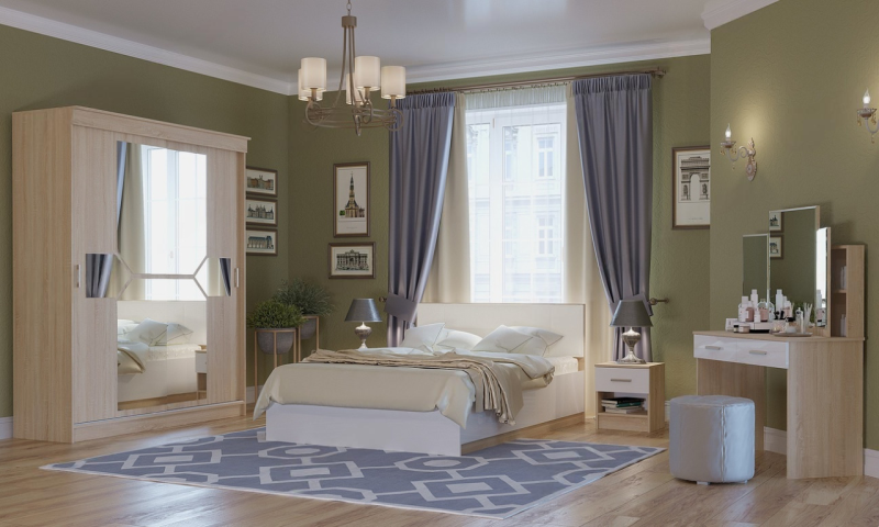 Спальня Беатрис Кровать КР1600 с настилом ПАМИР (Сонома-Белый глянец)