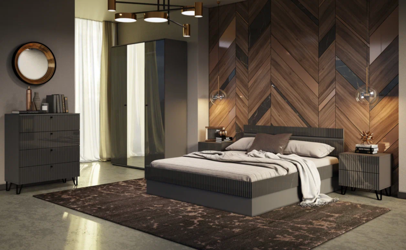 Спальный гарнитур Оливия Комод 4-ящ МИФ (Графит/Графит софт СНЯТ)