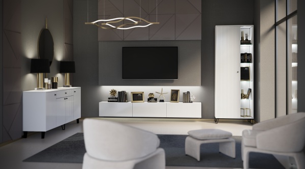 Гостиная Оливия Комод МИФ (Белый, Белый глянец холодный)