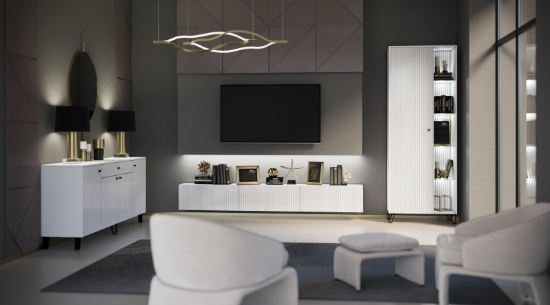 Гостиная Оливия Полка МДФ МИФ (Белый, Белый глянец холодный)