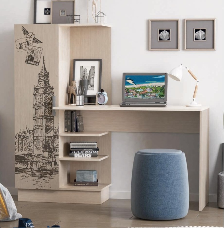 Стол компьютерный № 1 МИФ (Дуб беленый, с фотопечатью)