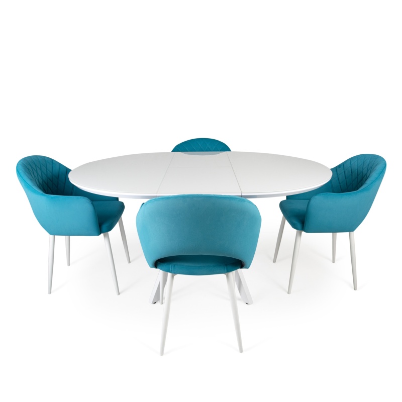 Стол Бахус Стекло 1200 Ваша Мебель (стекло белое/мдф белый/каркас основание МУАР белый (d=1200(1600)))