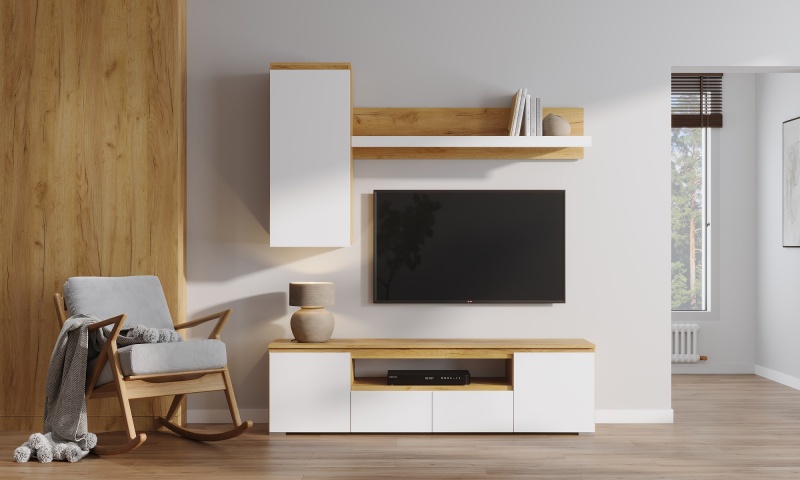 Гостиная Гретта Полка навесная 1350 ПАМИР (Крафт золотой-Белый)