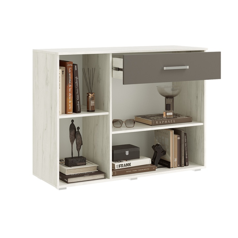 Спальный гарнитур Фиеста NEW Комод 1 ящ. 3 двери (1200) МИФ (Графит/Дуб Крафт Белый)