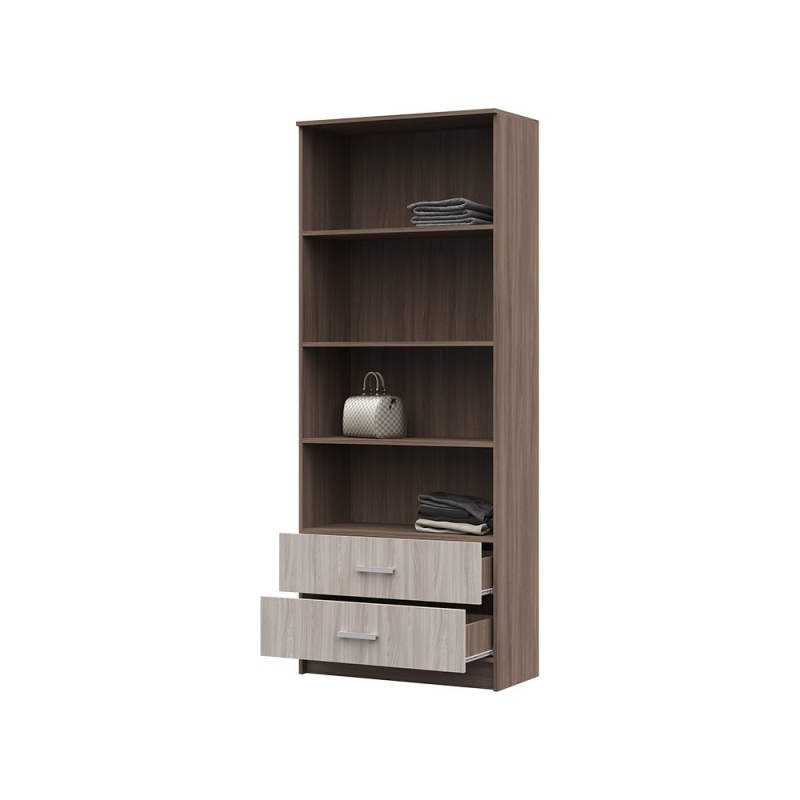 Машенька/Тива ШК 202 Шкаф 800 с полками и ящиками СТЕНД/ТВД (фасад ШИМО СВЕТЛЫЙ/корпус ШИМО ТЕМНЫЙ (0,8х2,02х0,376))