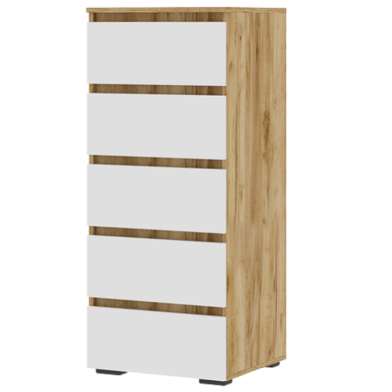 Хелен КМ 03 Комод 502 5 ящиков СТЕНД (фасад БЕЛЫЙ/корпус ДУБ КРАФТ ЗОЛОТО)