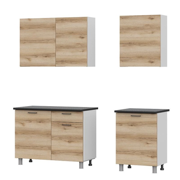 Кухонный гарнитур "Лаванда" (со столешницей) SV-мебель (Белый / Дуб Делано / Чёрный матовый)