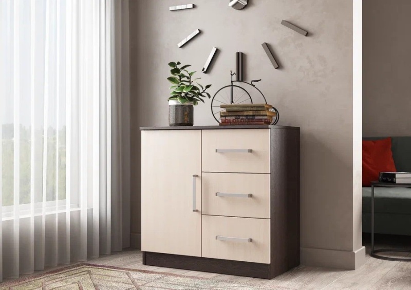 Бася Комод 3 ящика 1 дверь МИФ (дуб беленый/венге)