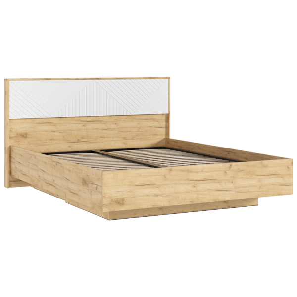 Спальный гарнитур Флэш Кровать парящая 1,6м с ПМ МИФ (Браш Вайт, Дуб Крафт золото)