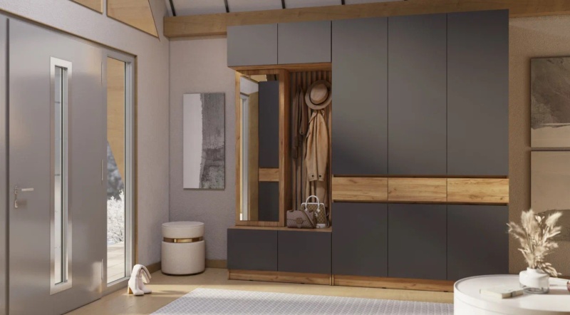 Прихожая Роджина Шкаф 3-х ств. МИФ (Графит, Дуб крафт (КРОМКА ДУБ СОНОМА))