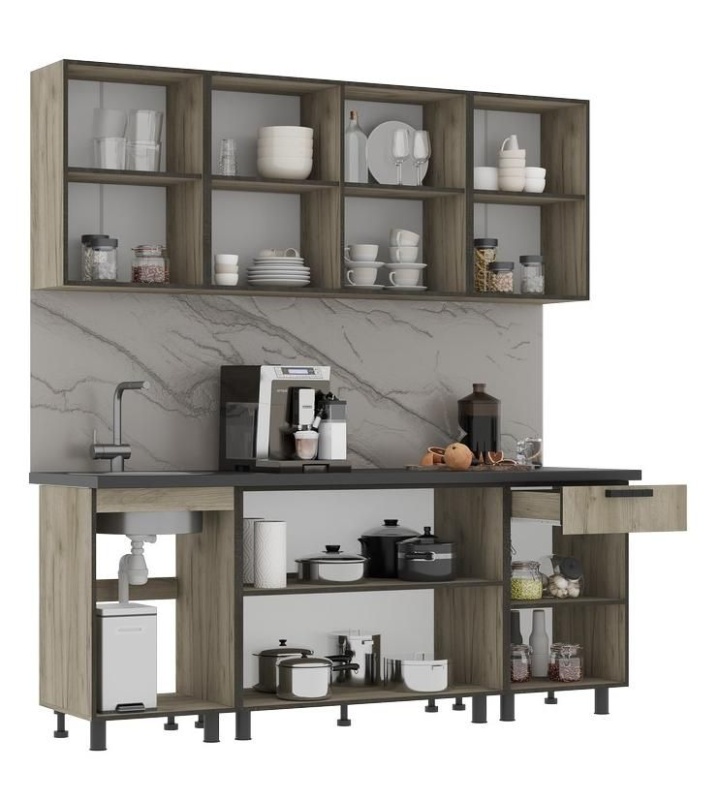 Кухня Эдинбург 2,0 СТЕНД (фасад ЖЕЛЕЗНЫЙ КАМЕНЬ/корпус ДУБ КРАФТ СЕРЫЙ (2,000Х2,160Х0,600))