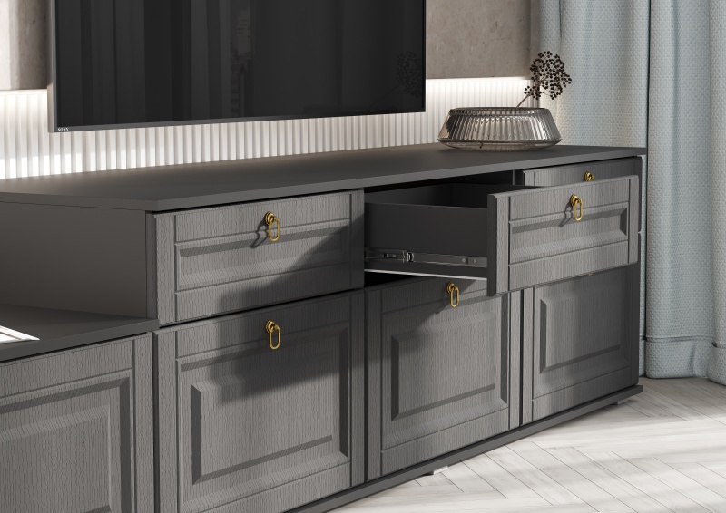 Гостиная Престиж-1 ПВХ Пенал глухой МИФ (Графит/Графит структурный)