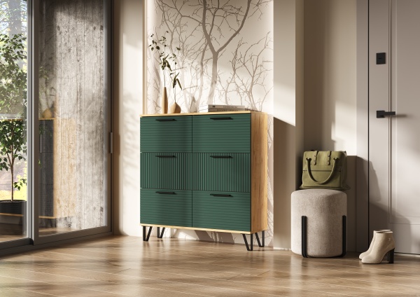 Прихожая Флэш Обувница (1000) МИФ (Браш Мени Грин, Дуб Крафт золото)