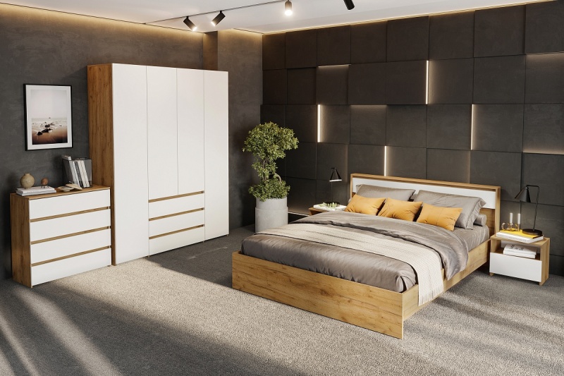 М/С Некст-1 Комод 4 ящика SV-мебель (Дуб Золотой/Белый)