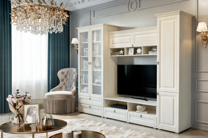 Гостиная Престиж-1 ПВХ Шкаф бельевой МИФ (Сандал светлый)