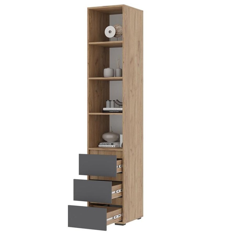 Хелен/Люмо ПН 02 Пенал открытый СТЕНД/ТВД (фасад СЕРЫЙ ГРАФИТ 0162/корпус ДУБ КРАФТ ЗОЛОТО)