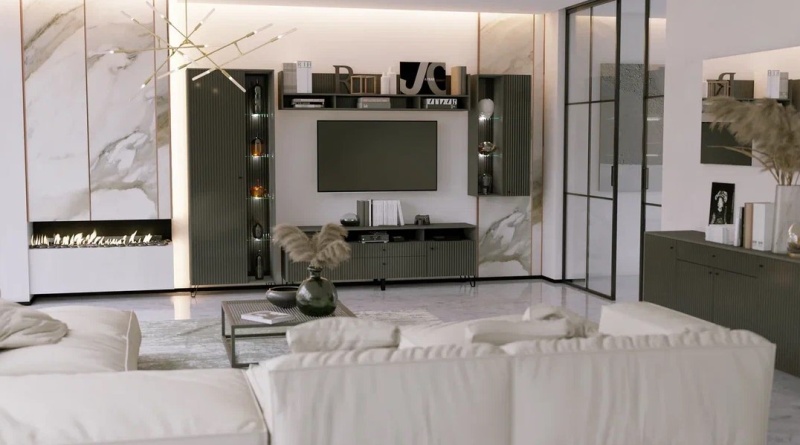 Гостиная Оливия Полка МДФ МИФ (Графит, Графит Софт NEW)